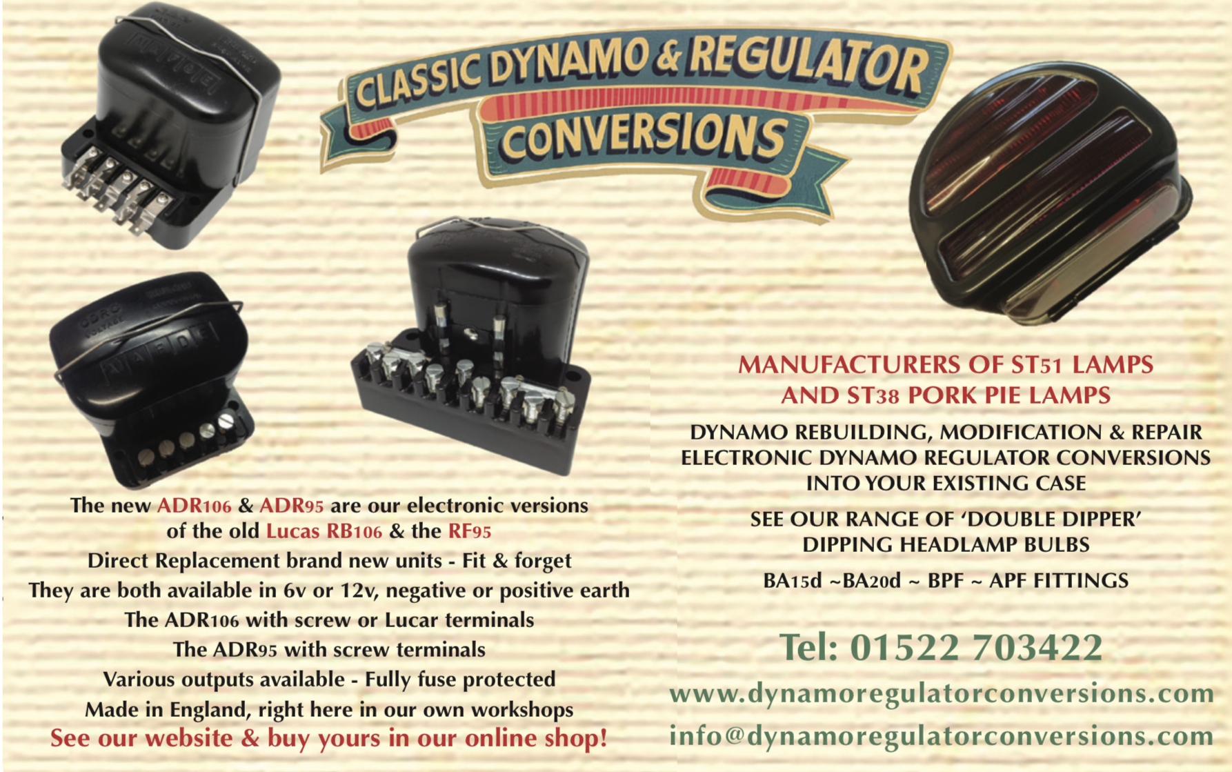 CLASSIC DYNAMO & REGULATOR CONVERSIONS - Dynamo and regulator conversions and lamp manufacturers,
